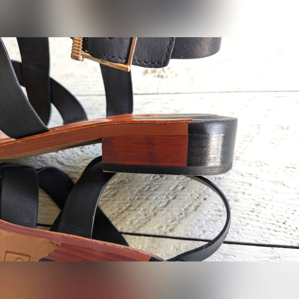 Franco Sarto Ina Black Strappy Leather Sandals with Brown Footbed 8.5 - Picture 8 of 14